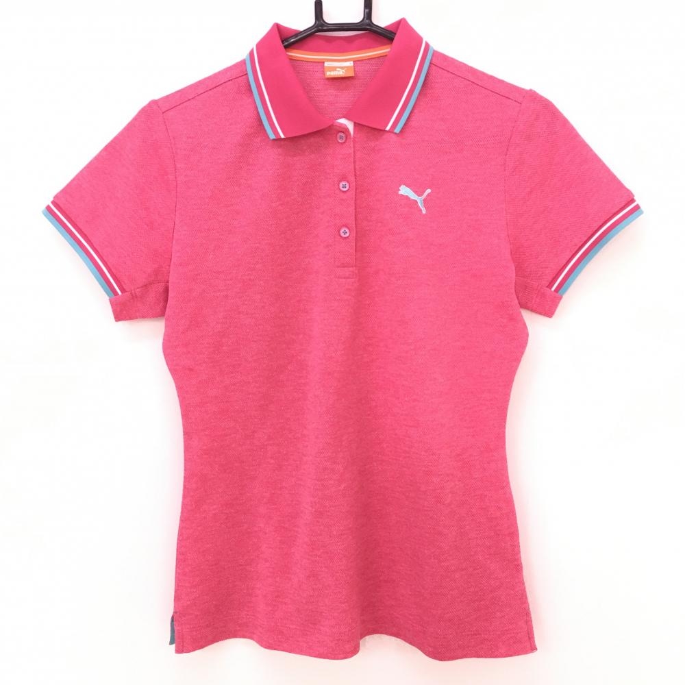 【超美品】プーマ 半袖ポロシャツ ピンク×ライトブルー リブライン レディース 0 ゴルフウェア PUMA 画像