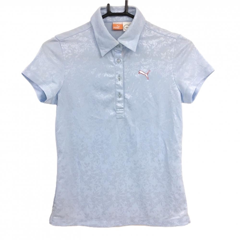 プーマ 半袖ポロシャツ ライトブルー リーフ柄織生地 DRY  レディース S ゴルフウェア PUMA