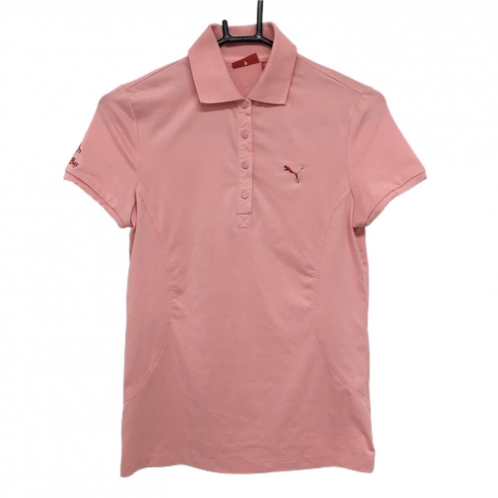 【美品】プーマ 半袖ポロシャツ ピンク ロゴ刺しゅう スナップボタン レディース US-XS ゴルフウェア PUMA