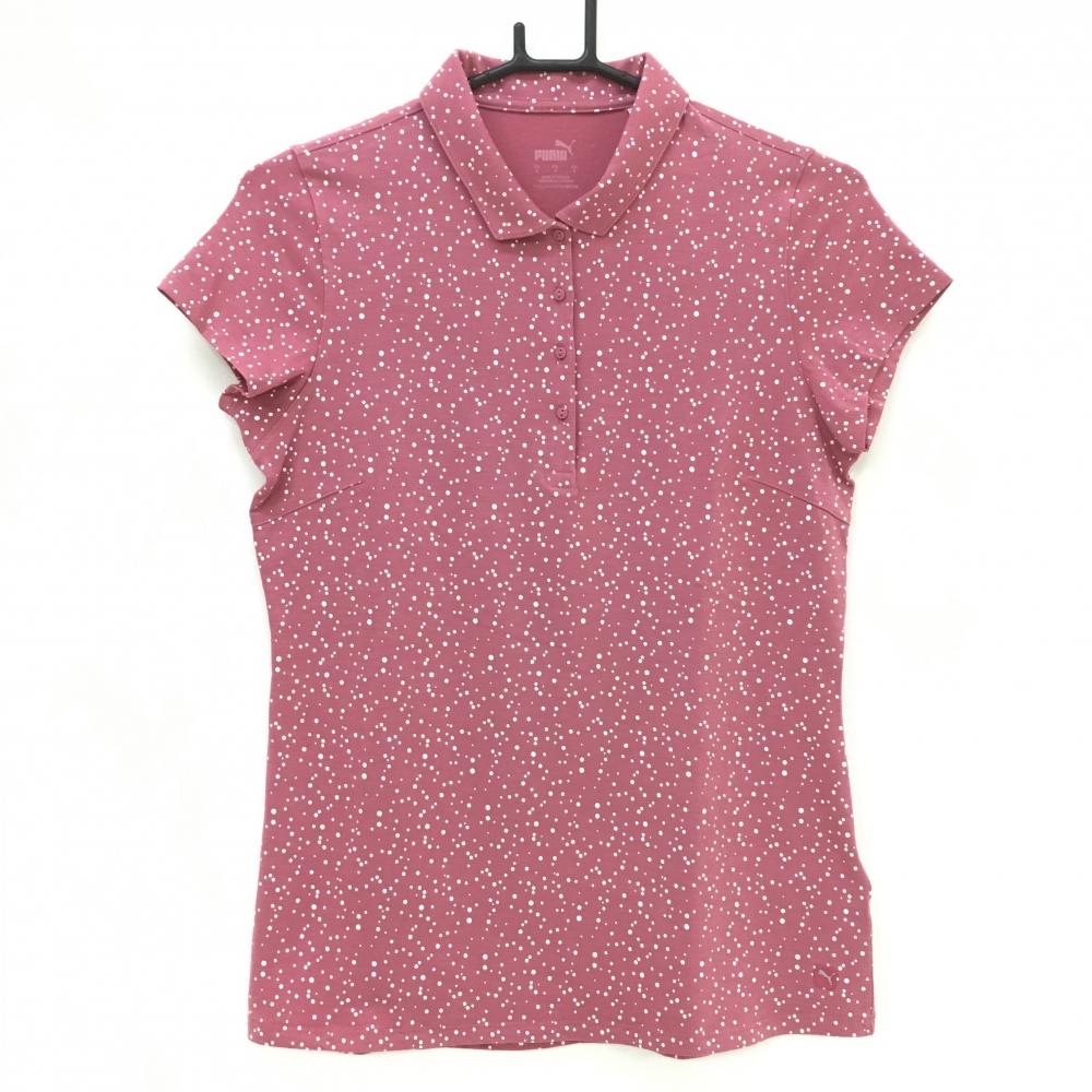 【超美品】プーマ 半袖ポロシャツ パープルピンク×白 ドットプリント  レディース US-S ゴルフウェア PUMA