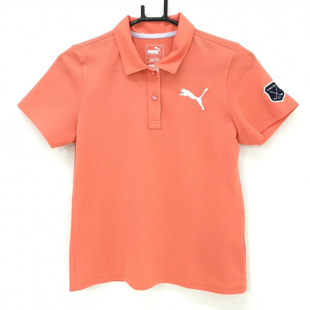 【美品】プーマ 半袖ポロシャツ サーモンピンク ロゴ白 襟裏ロゴ  レディース M ゴルフウェア PUMA