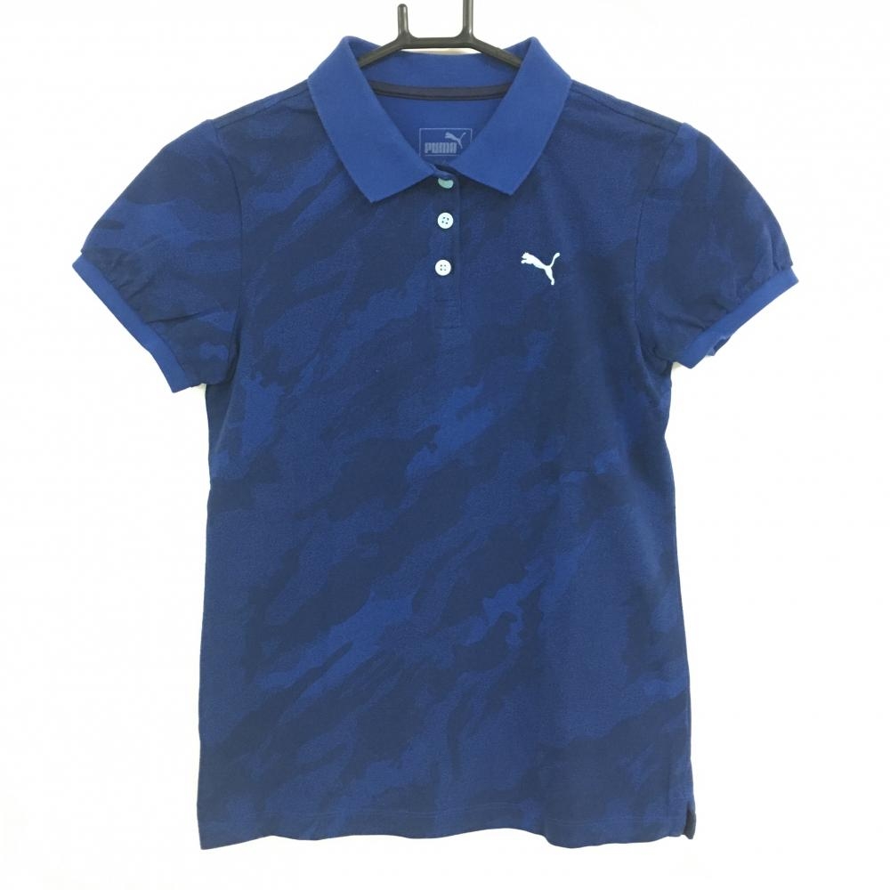 プーマ 半袖ポロシャツ ブルー×ダークブルー 迷彩 カモフラ レディース S ゴルフウェア PUMA