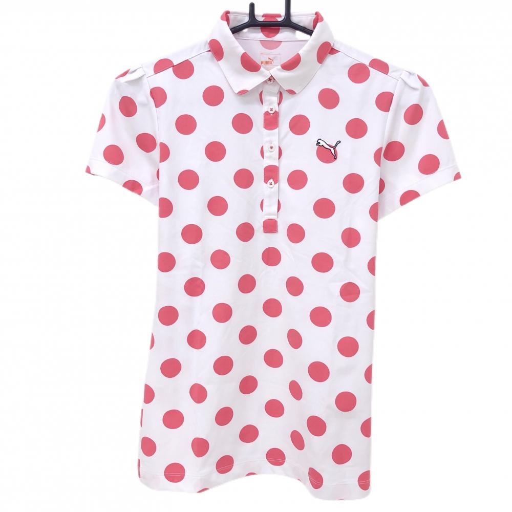 【超美品】プーマ 半袖ポロシャツ 白×ピンク ドット  レディース L ゴルフウェア PUMA