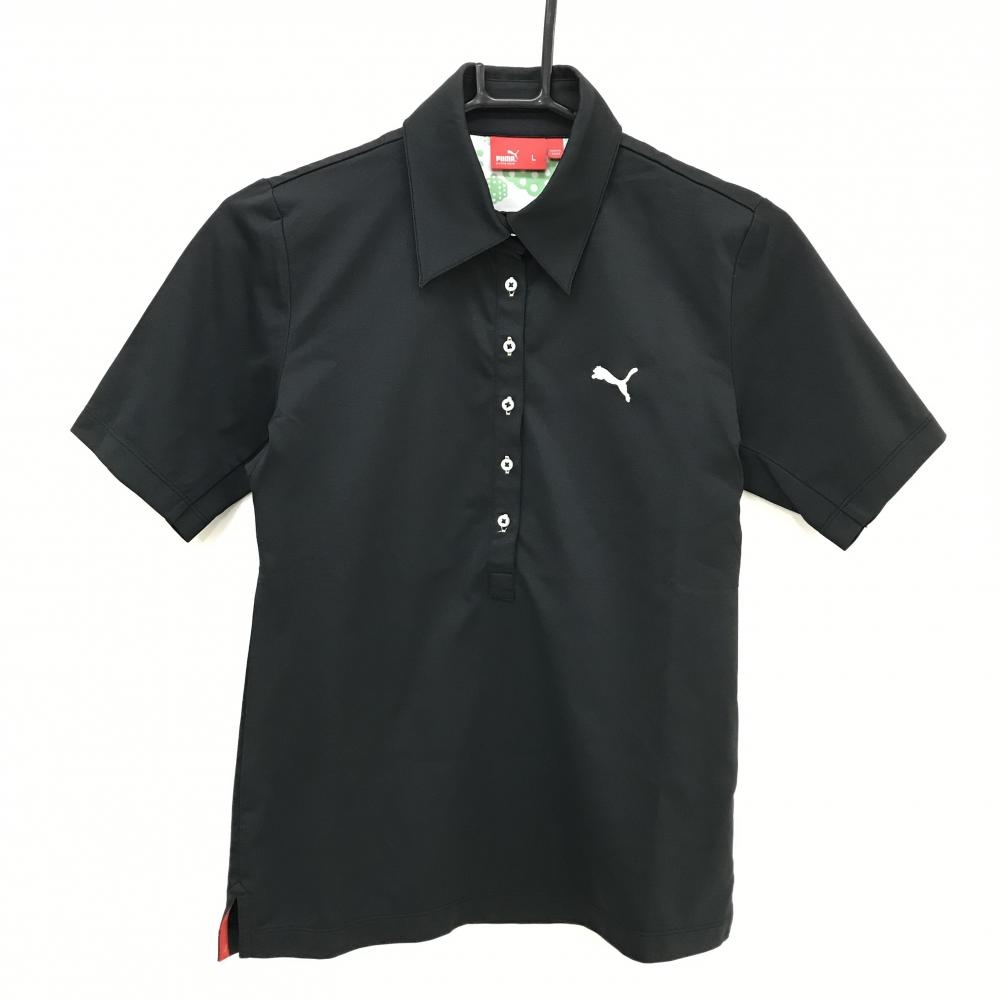 【超美品】プーマ 半袖ポロシャツ 黒 ロゴ刺しゅう レディース L ゴルフウェア PUMA