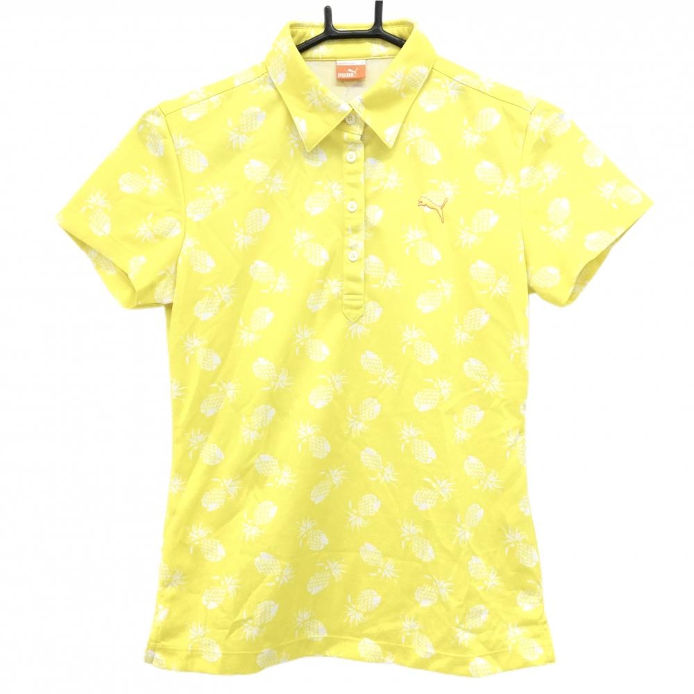 プーマ 半袖ポロシャツ イエロー×白 パイナップル総柄 レディース L ゴルフウェア PUMA