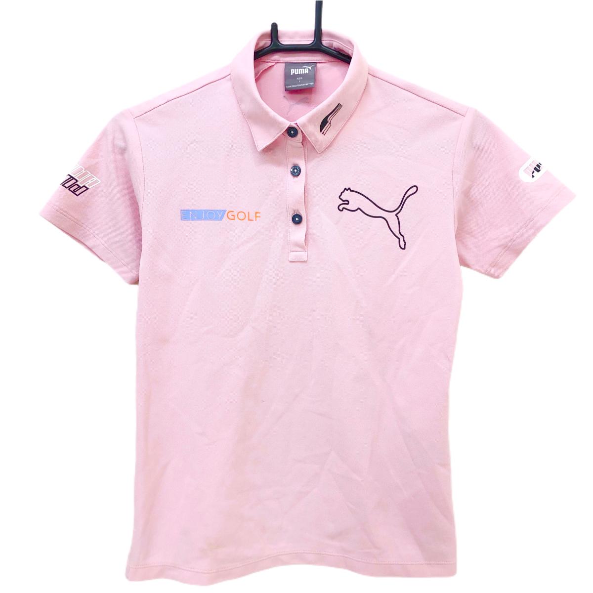 【美品】プーマ 半袖ポロシャツ ピンク ロゴプリント レディース S ゴルフウェア PUMA