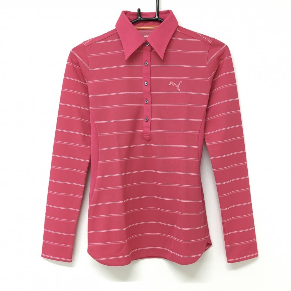 【超美品】プーマ 長袖ポロシャツ ピンク×白 ボーダー DRYCELL レディース M ゴルフウェア PUMA