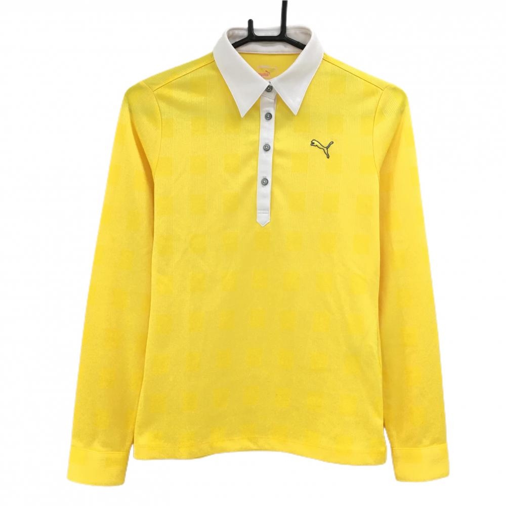 プーマ 長袖ポロシャツ イエロー×白 チェック織生地 DRYCELL レディース M ゴルフウェア PUMA