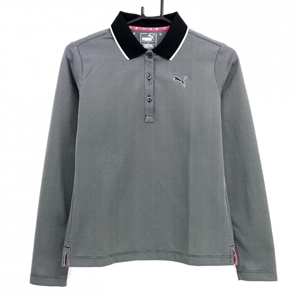 【超美品】プーマ 長袖ポロシャツ グレー系 ロゴ刺しゅう レディース M ゴルフウェア PUMA