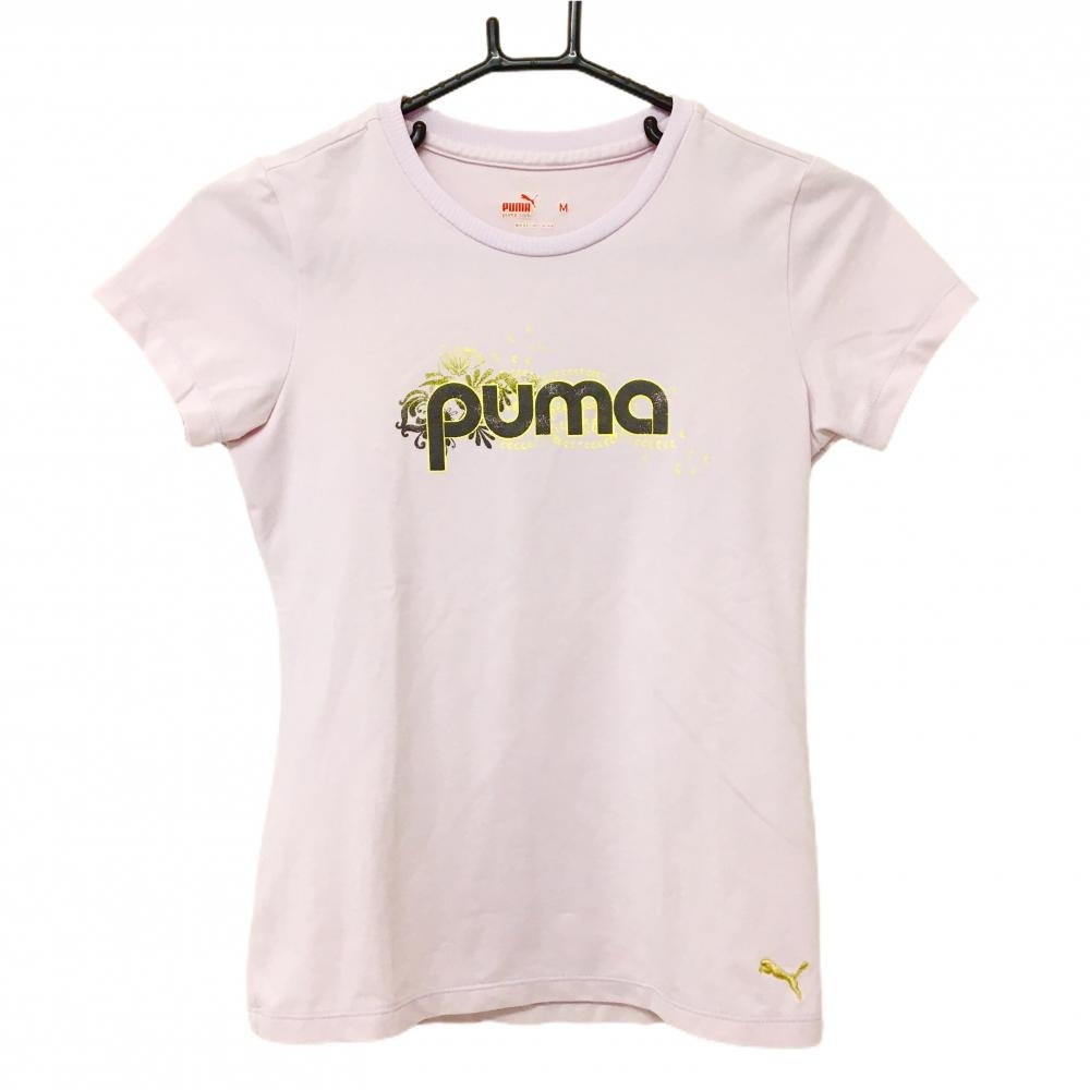 【超美品】プーマ Tシャツ ライトピンク ロゴプリント レディース M ゴルフウェア サンプル品 PUMA