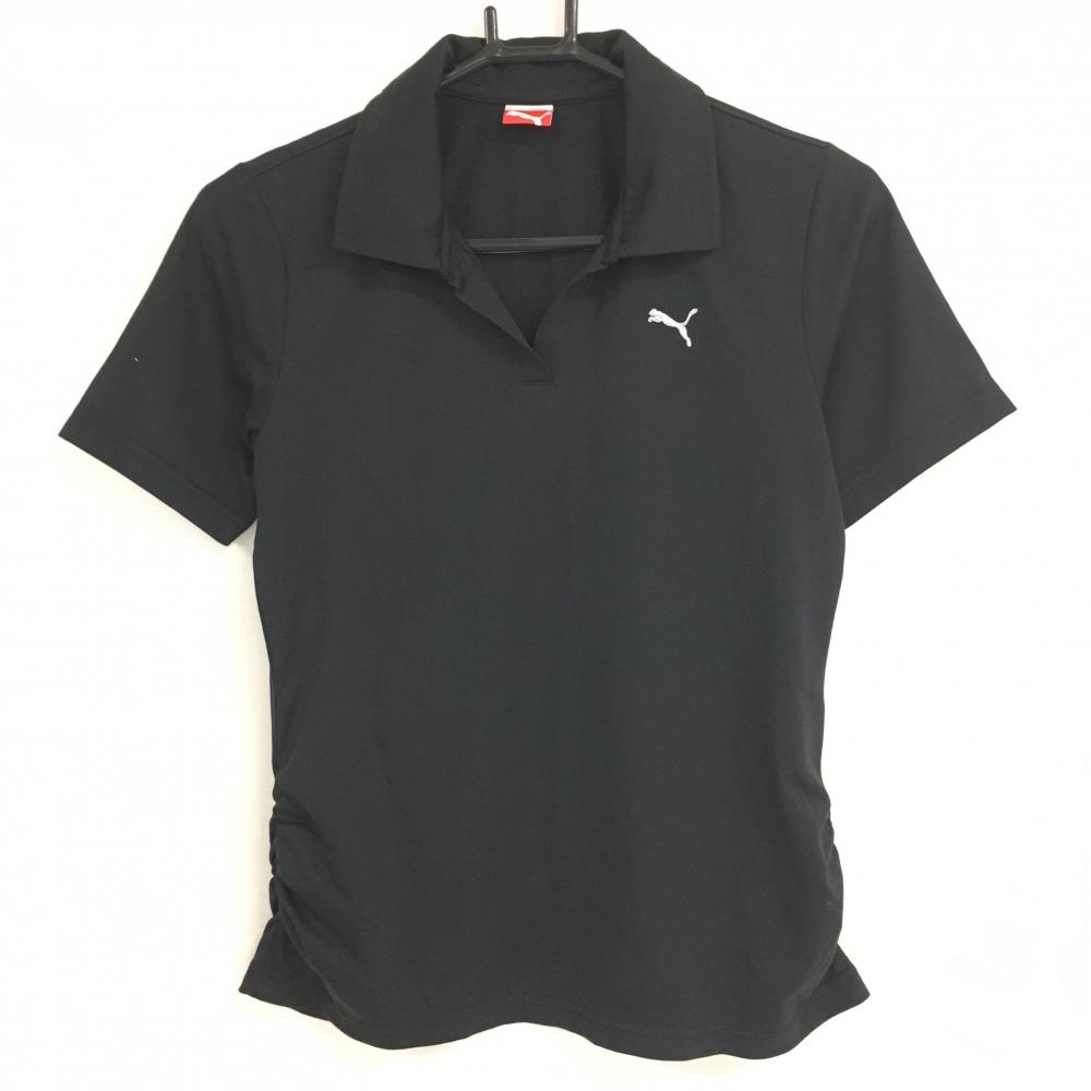 【超美品】プーマ 半袖スキッパーシャツ 黒 サイドギャザー 無地 レディース M ゴルフウェア PUMA 画像