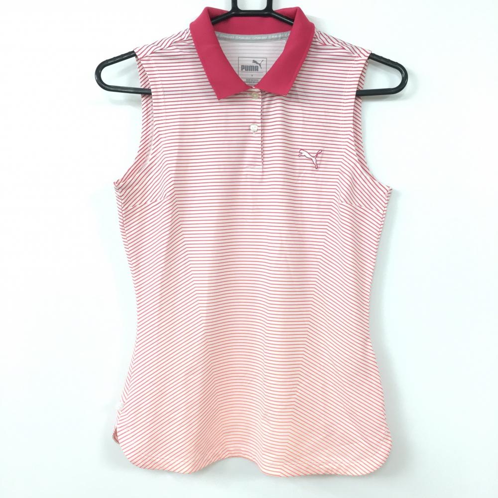 【美品】PUMA プーマ ノースリーブポロシャツ 白×ピンク ボーダー柄 総柄 レディース Ｓ ゴルフウェア 画像