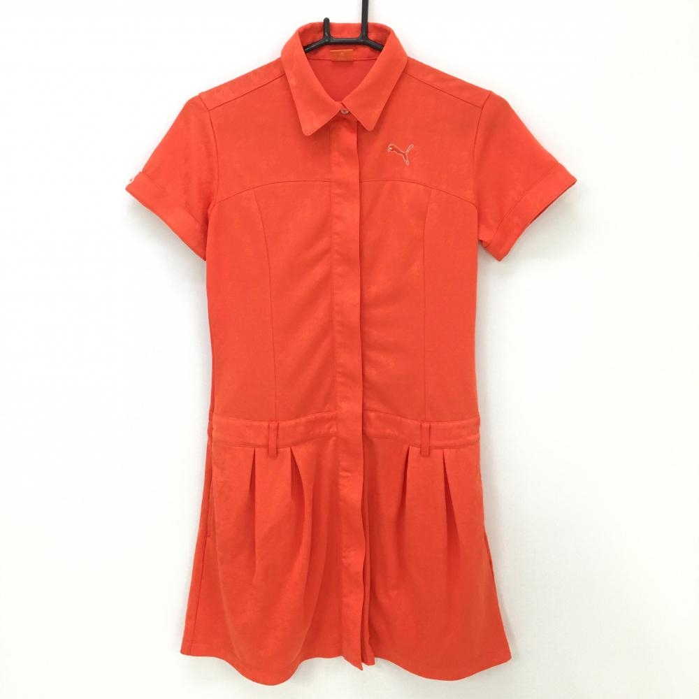 プーマ 半袖ワンピース オレンジ 千鳥格子織生地 DRYCELL  レディース M ゴルフウェア PUMA