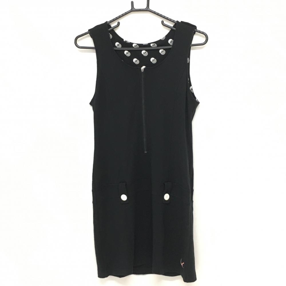 【超美品】プーマ ノースリーブワンピース 黒 ボタン白 ジャンバースカート レディース M ゴルフウェア PUMA