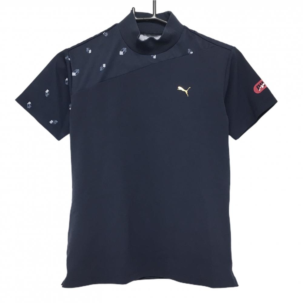 【超美品】プーマ 半袖ハイネックシャツ ネイビー×白 上部総柄 DRYCELL レディース M ゴルフウェア PUMA
