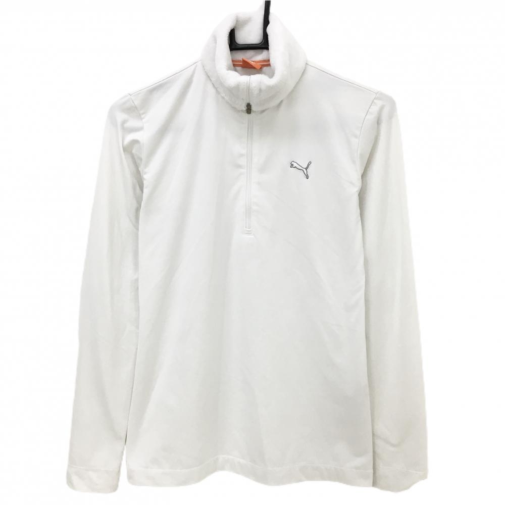 プーマ 長袖タートルネックシャツ 白 ネックボア ハーフジップ 裏微起毛  レディース L ゴルフウェア PUMA