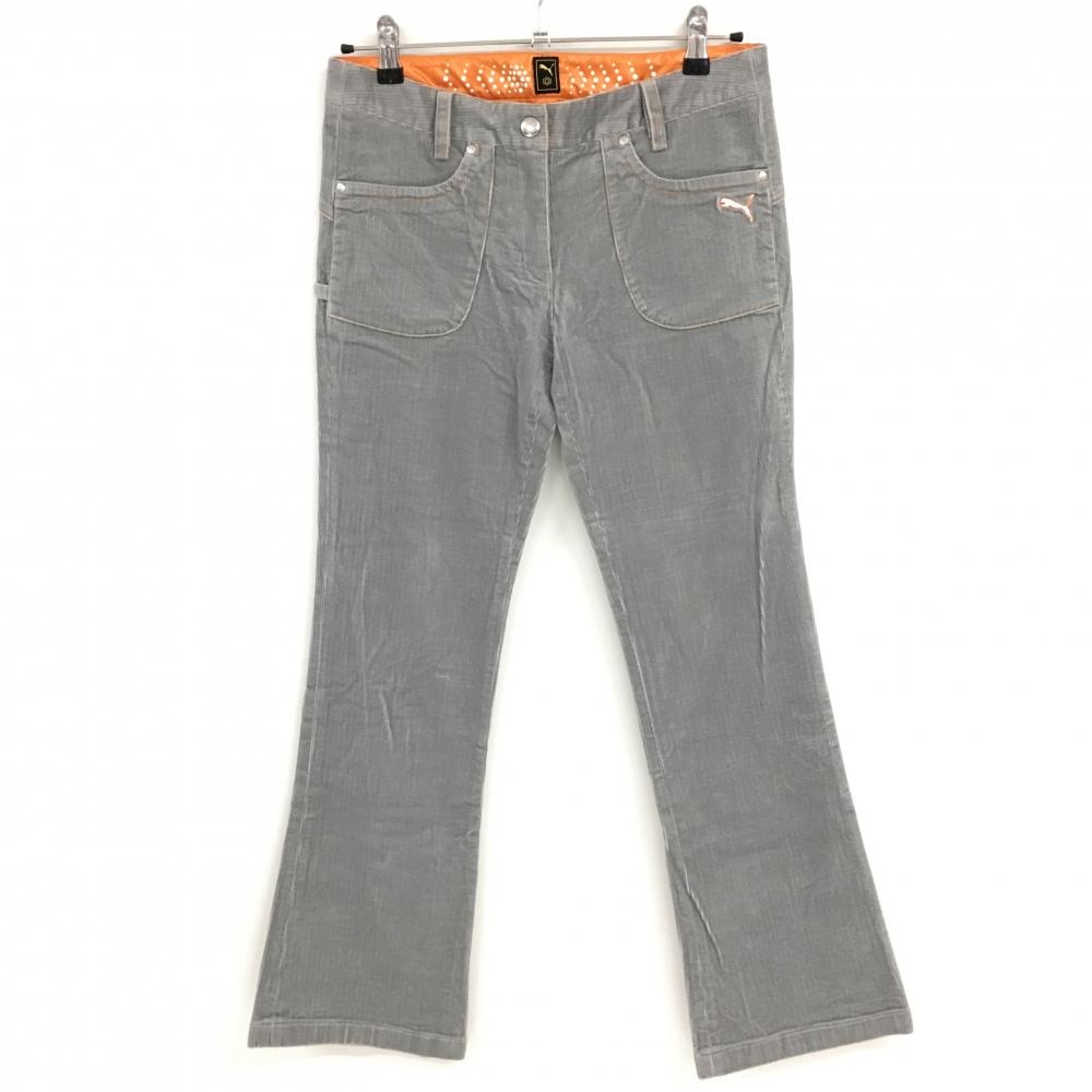 プーマ コーデュロイパンツ グレー×オレンジ ストレッチ コットン混  レディース L ゴルフウェア PUMA