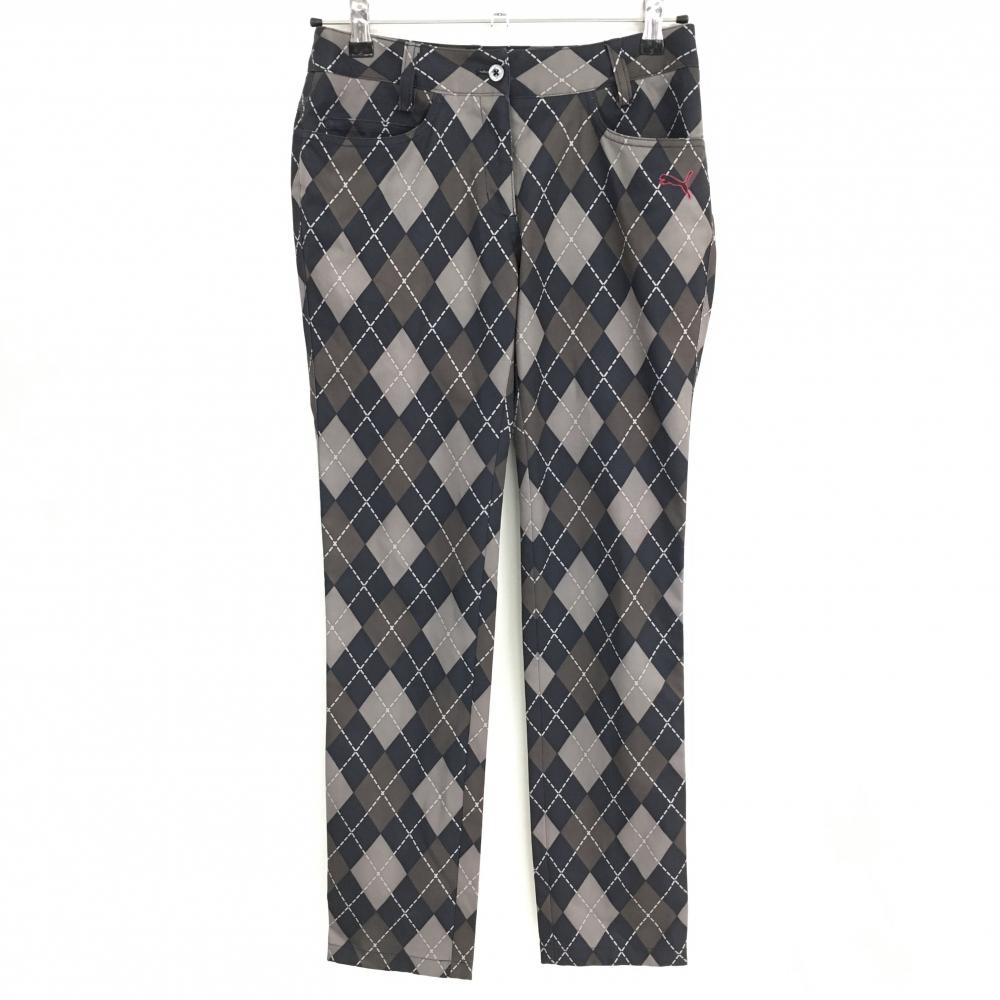 プーマ パンツ グレー×黒 アーガイル柄 総柄  レディース S ゴルフウェア PUMA