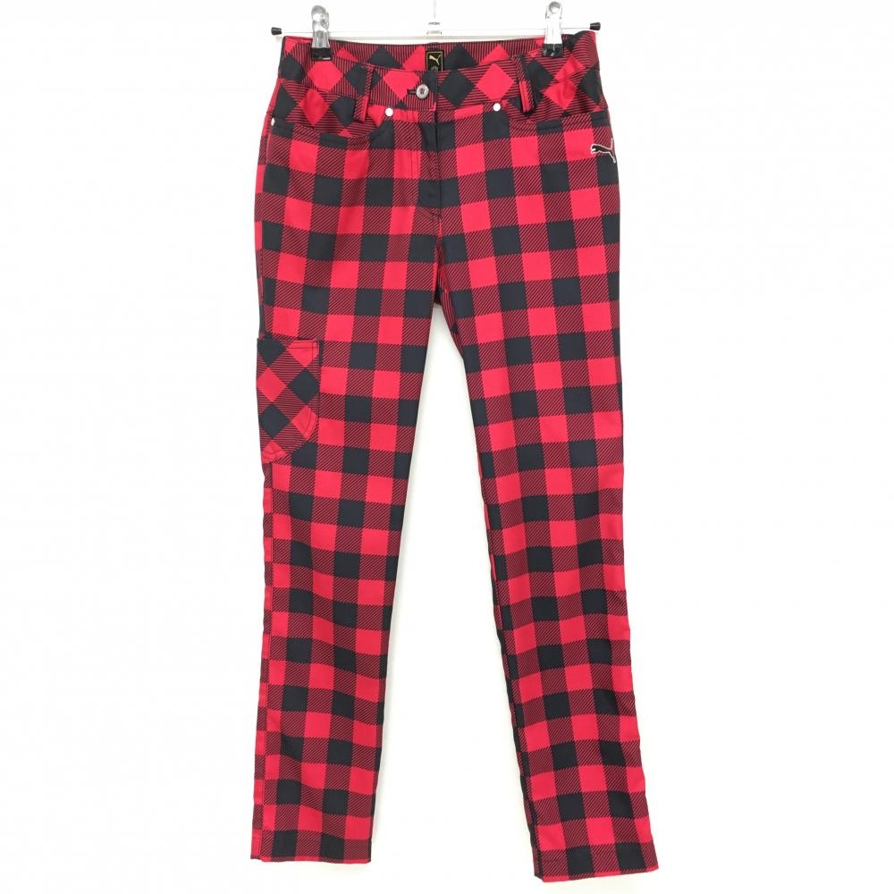 プーマ パンツ レッド×黒 チェック レディース S ゴルフウェア PUMA