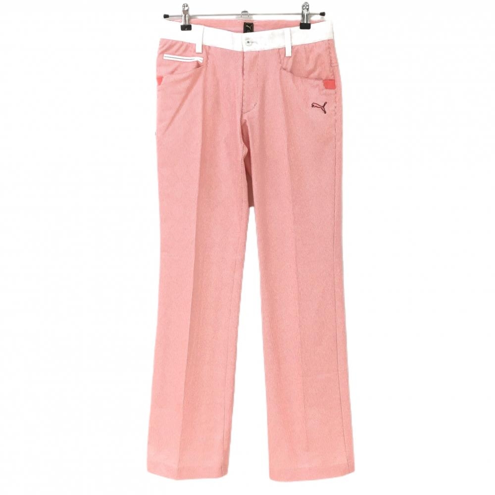 プーマ パンツ ピンクオレンジ×白 細ストライプ ストレッチ USPDRY  レディース 72 ゴルフウェア PUMA