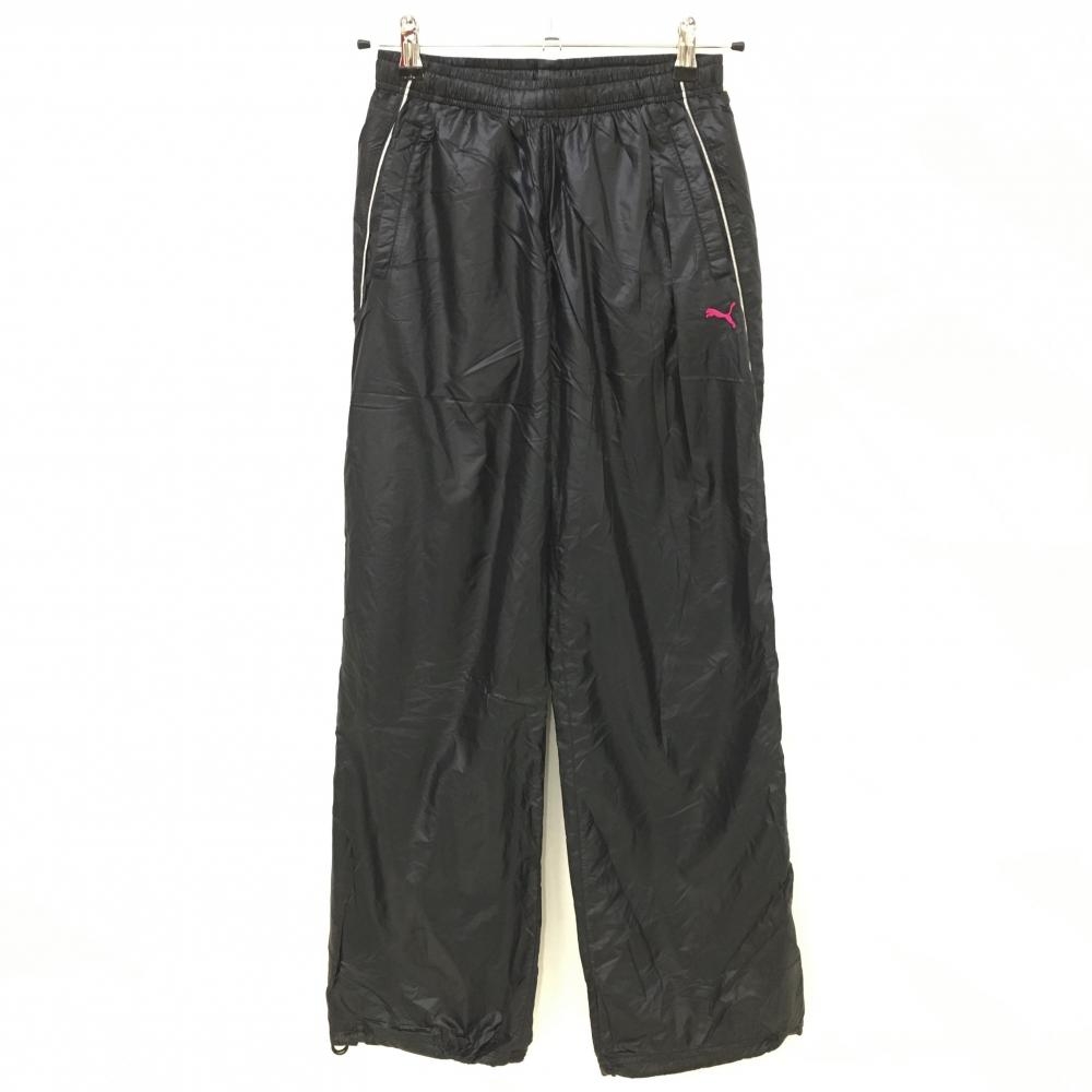 【美品】プーマ ナイロンパンツ 黒 裏地メッシュ ウエストゴム・調整ひも 裾ドローコード レディース M ゴルフウェア PUMA