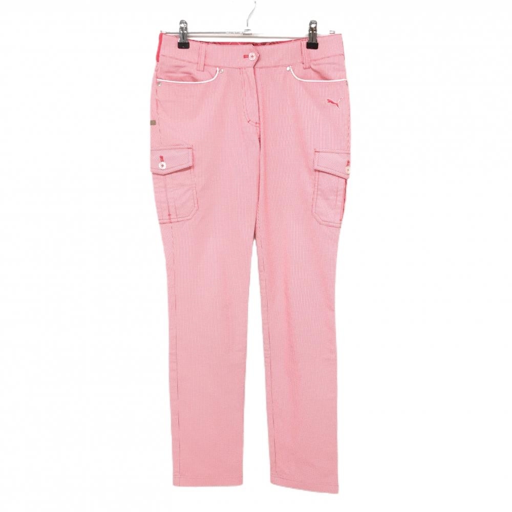 【超美品】プーマ カーゴパンツ レッド×白 チェック ティー装着可 レディース M ゴルフウェア PUMA