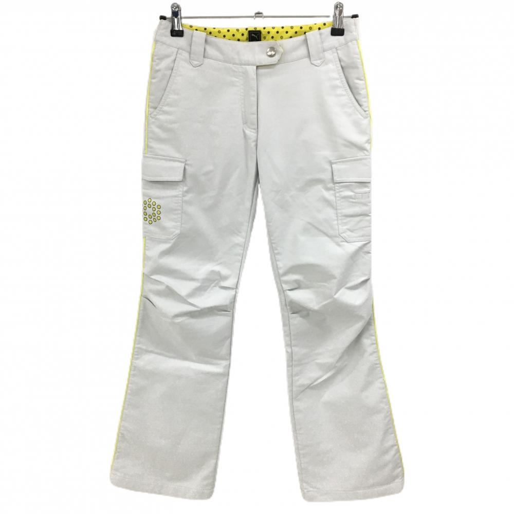 プーマ カーゴパンツ 白×イエロー サイドライン ティー装着可 ロゴ刺しゅう レディース S ゴルフウェア PUMA