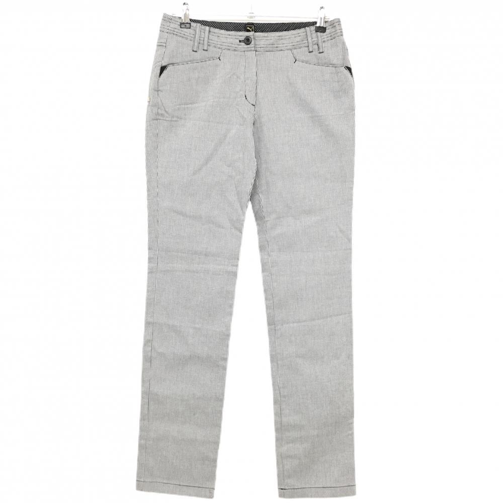 【超美品】プーマ パンツ 白×黒 チェック柄 バックロゴ ティー装着可 レディース O ゴルフウェア PUMA