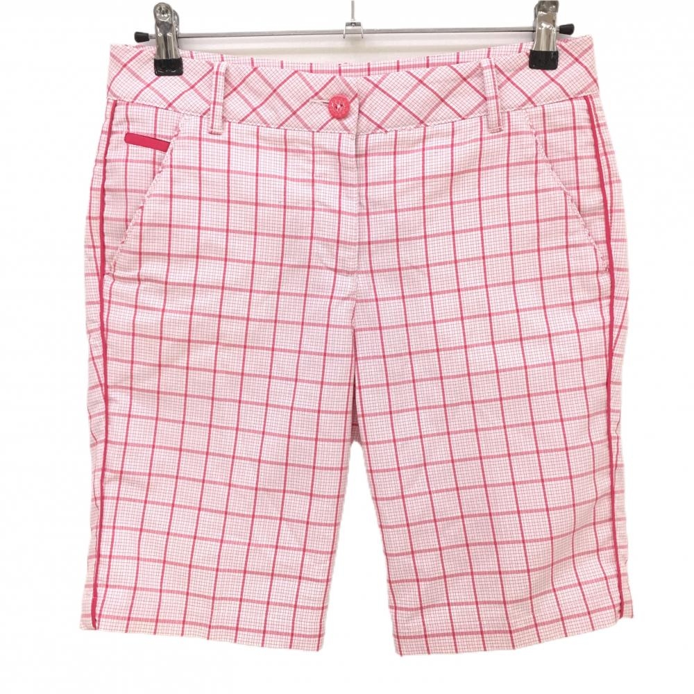 【美品】プーマ ショートパンツ ピンク×白 チェック サイドパイピング  レディース L ゴルフウェア PUMA