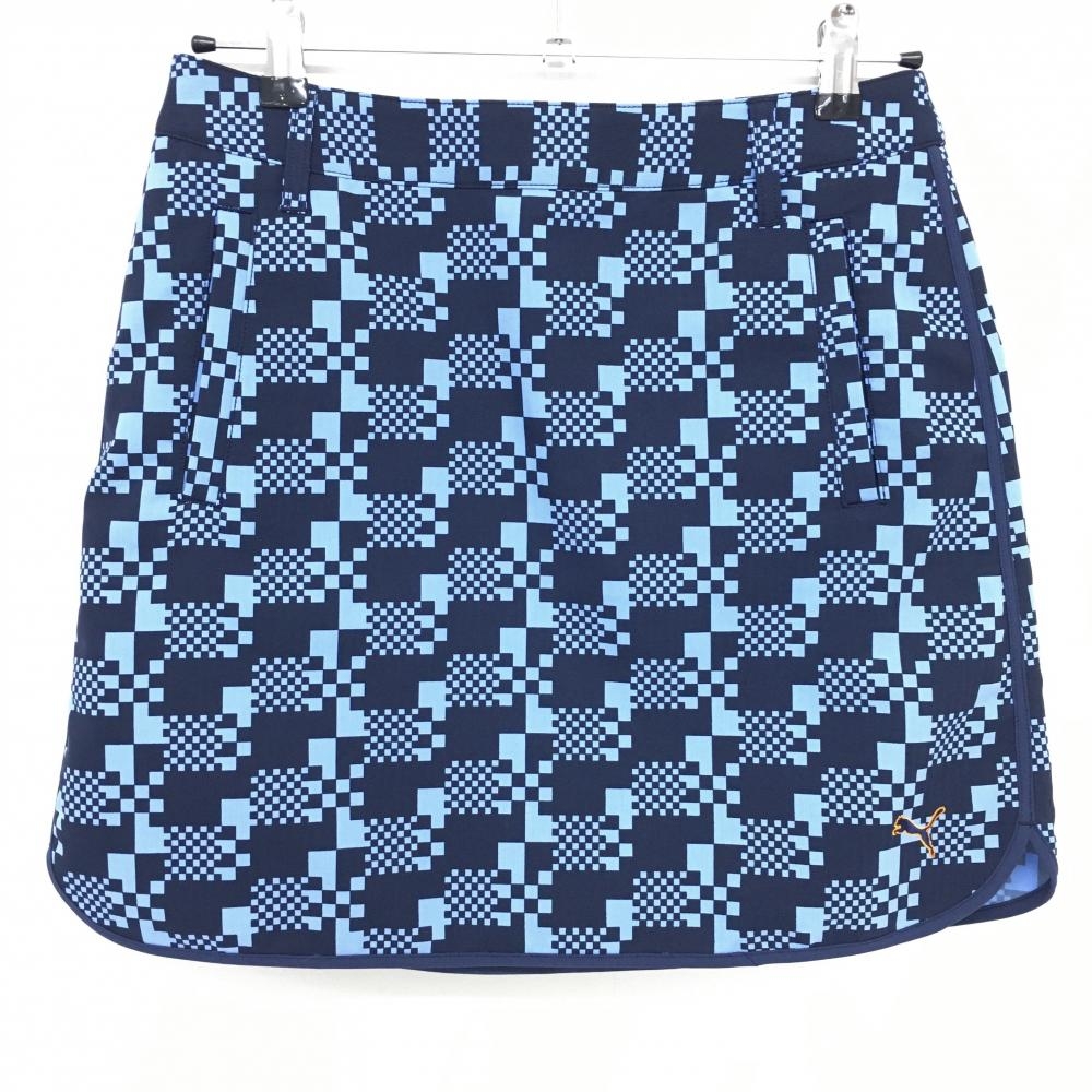 【超美品】プーマ スカート ブルー×ネイビー 総柄 レディース O ゴルフウェア PUMA
