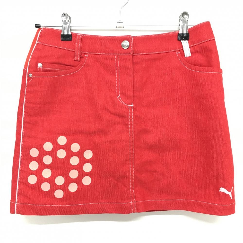 【美品】プーマ スカート レッド×白 一部ドット ティー装着可 内側インナーパンツ レディース M ゴルフウェア PUMA