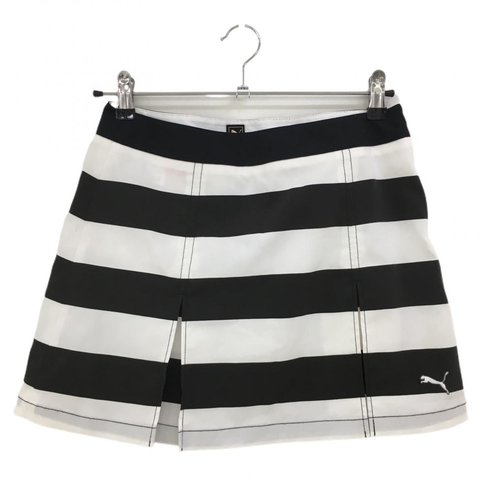 【美品】プーマ スカート 白×黒 太ボーダー ボックスプリーツ インナーパンツ付 レディース M ゴルフウェア PUMA