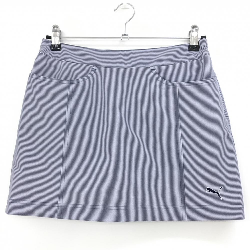 【超美品】プーマ スカート ネイビー×白 細ストライプ調 ストレッチ DRYCELL インナーパンツ付 レディース L ゴルフウェア PUMA