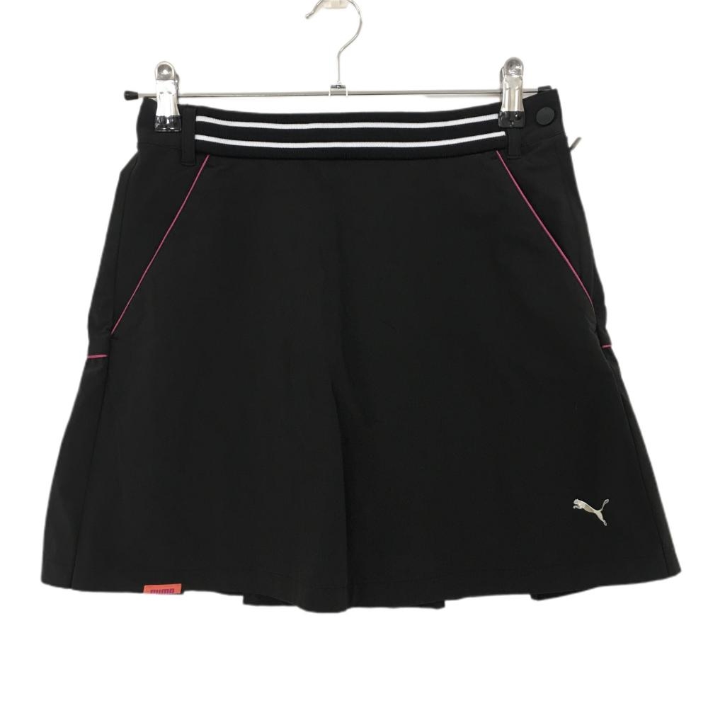 【美品】プーマ スカート 黒×白 無地 裾ロゴ 後ろ裾タック レディース M ゴルフウェア PUMA