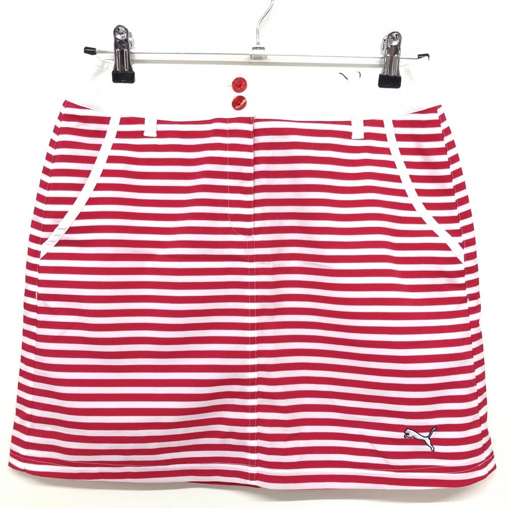 【新品】プーマ スカート レッドピンク×白 ボーダー DRYCELL レディース M ゴルフウェア PUMA