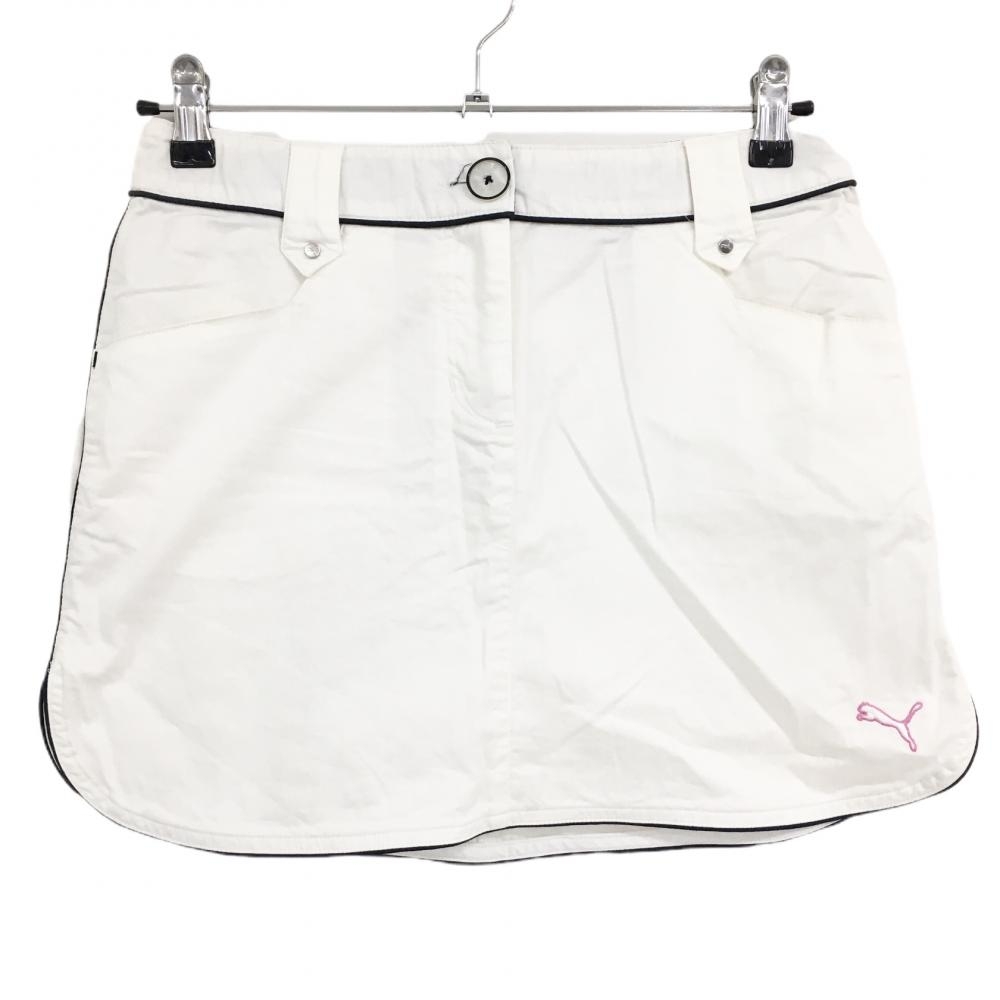 プーマ スカート 白×黒 ピンストライプ地模様 パイピング ティー装着可  レディース S ゴルフウェア PUMA