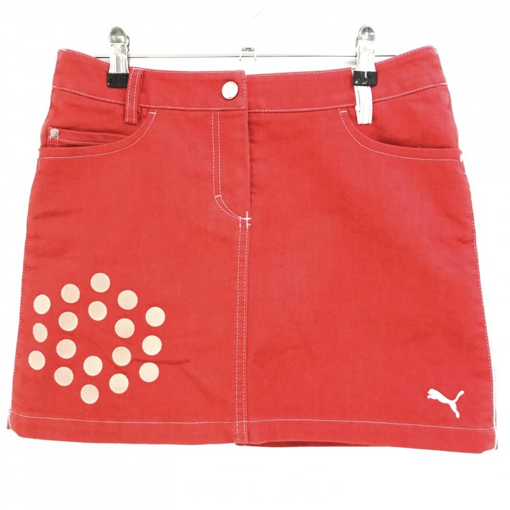 【美品】プーマ スカート レッド ロゴ刺しゅう 内側インナーパンツ レディース S ゴルフウェア PUMA