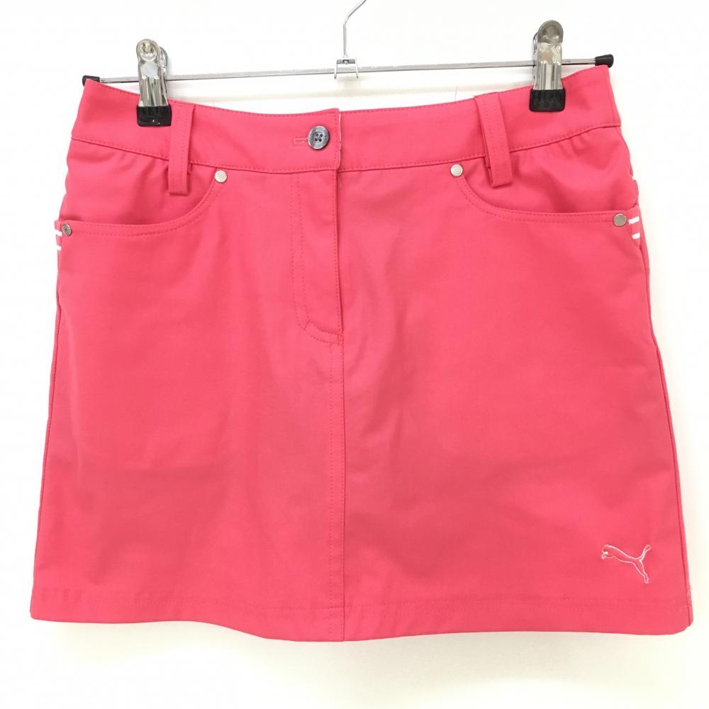 【超美品】プーマ スカート ピンク シンプル ロゴ刺しゅう 内側インナーパンツ  レディース S ゴルフウェア PUMA