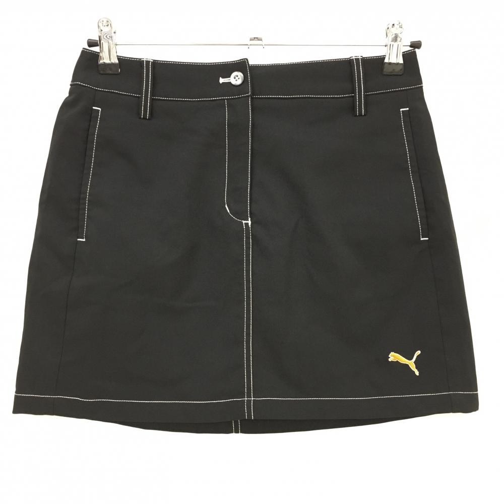 【超美品】プーマ スカート 黒×白 ステッチ ストレッチ 裾ロゴ レディース M ゴルフウェア PUMA