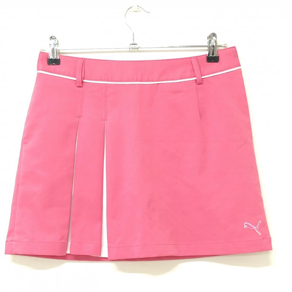 【美品】プーマ スカート ピンク×白 内側インナーパンツ ボックスプリーツ レディース S ゴルフウェア PUMA