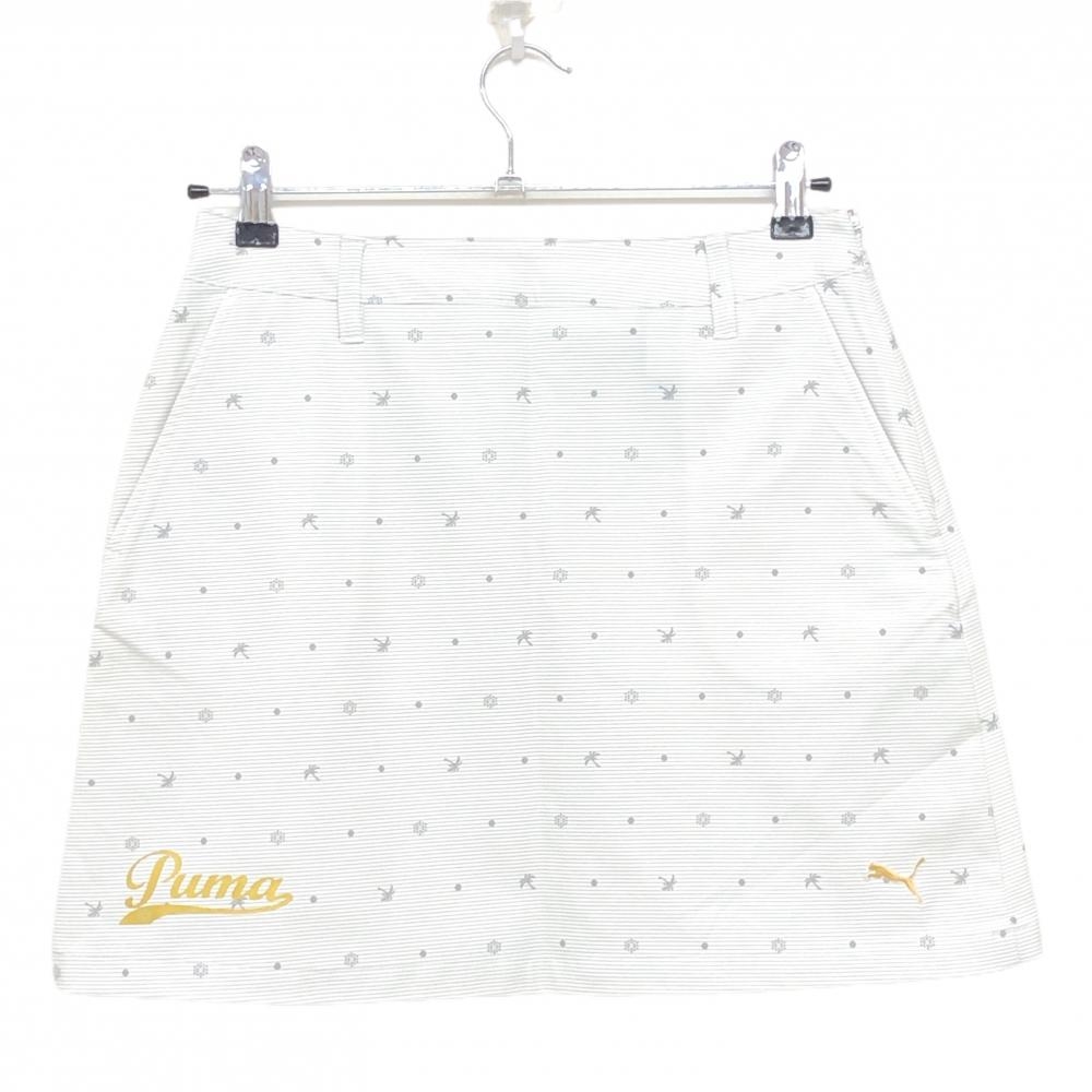 【美品】プーマ スカート 白×グレー 細ボーダー 総柄  レディース L ゴルフウェア PUMA