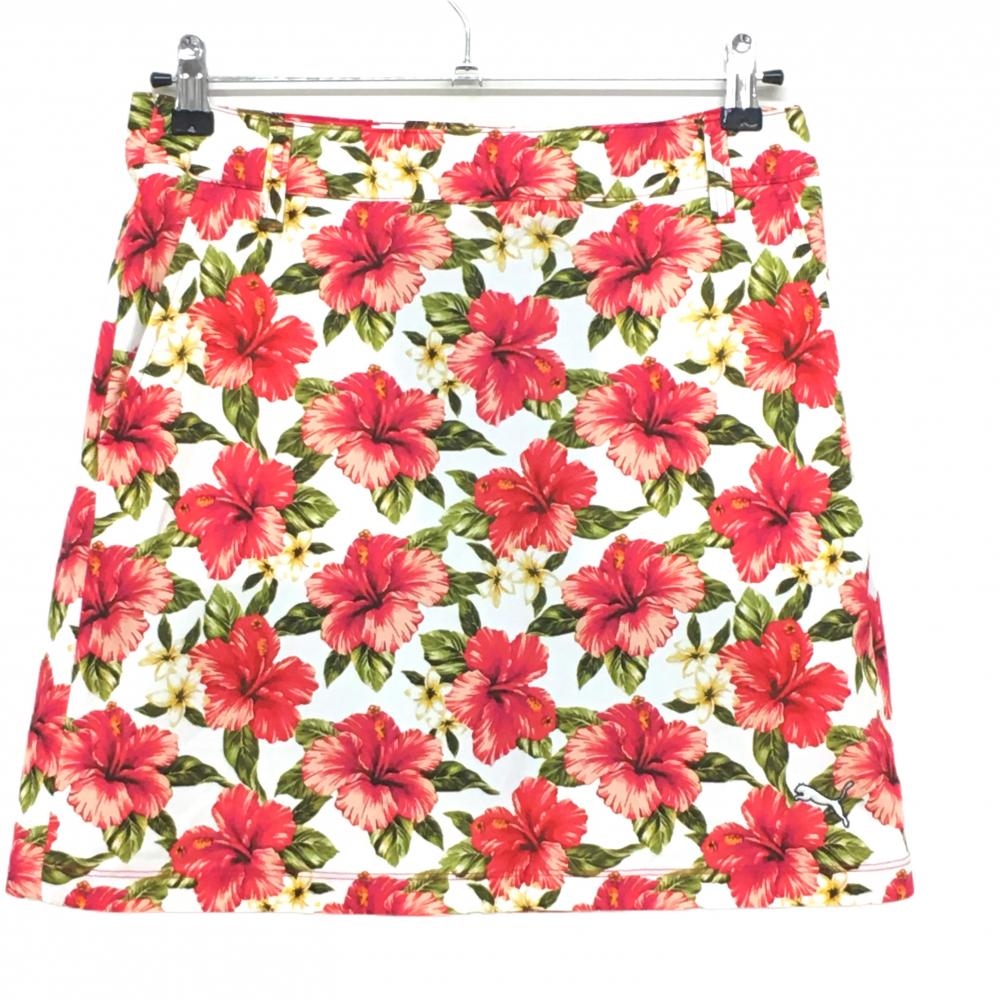 【新品】プーマ スカート 白×レッド 花柄 内側インナーパンツ  レディース L ゴルフウェア PUMA