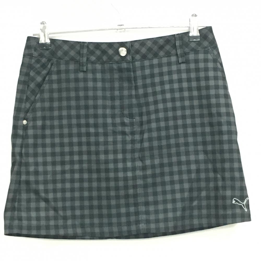 【超美品】プーマ スカート 黒×グレー ギンガムチェック 内側インナーパンツ ストレッチ USRDRY レディース M ゴルフウェア PUMA