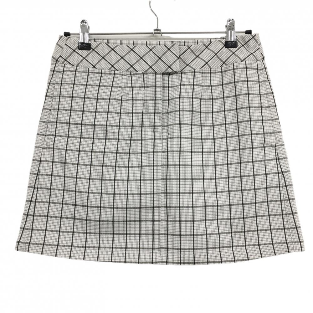 【超美品】プーマ スカート 白×グレー チェック ロゴ刺しゅう 内側インナーパンツ レディース M ゴルフウェア PUMA