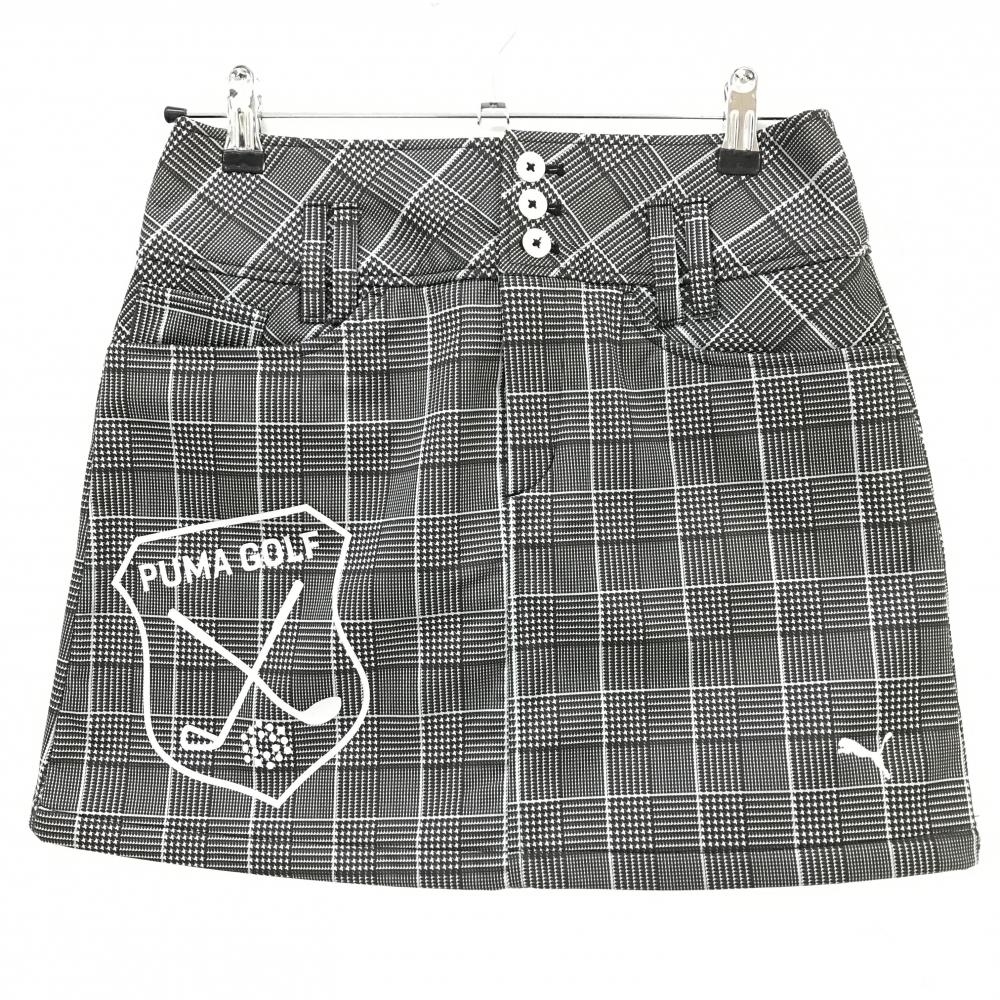 【超美品】プーマ スカート ダークグレー×白 グレンチェック ロゴ刺しゅう 裏微起毛 レディース M ゴルフウェア PUMA
