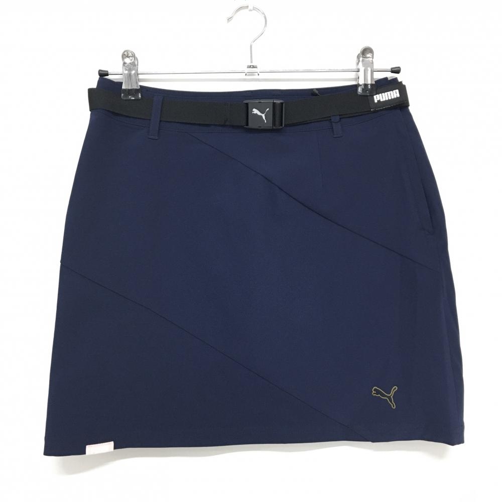 【新品】プーマ スカート ネイビー×黒 ベルト付 ストレッチ  レディース L ゴルフウェア PUMA