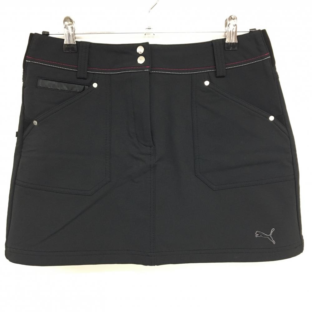 【美品】プーマ スカート 黒 裾ロゴ 裏起毛 ストレッチ レディース L ゴルフウェア PUMA