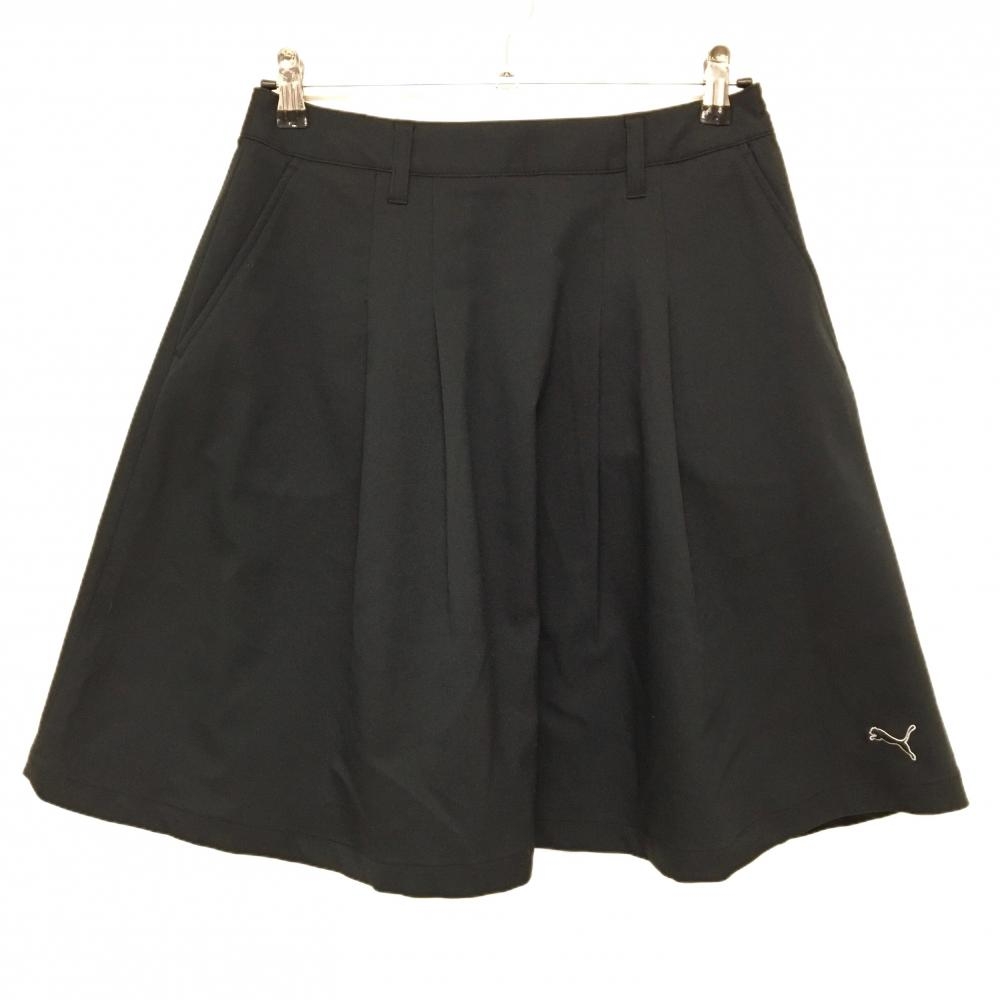 【美品】プーマ フレアースカート 黒 ロゴ刺しゅう レディース L ゴルフウェア PUMA