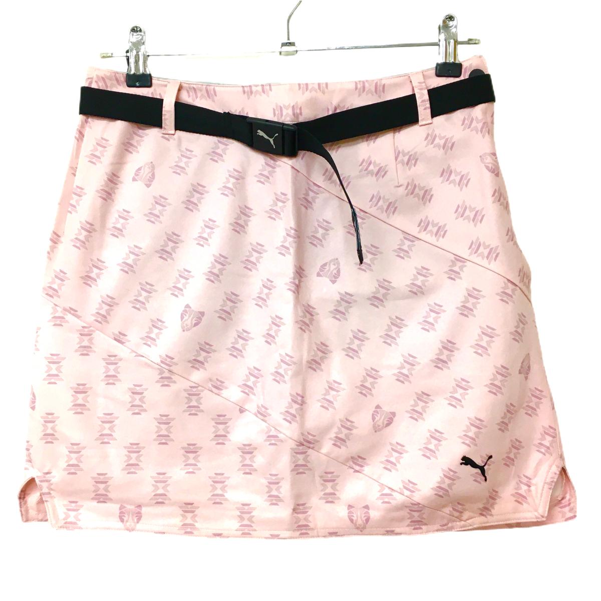 【美品】プーマ スカート ライトピンク×スモーキーピンク 総柄 ベルト付き  レディース L ゴルフウェア PUMA