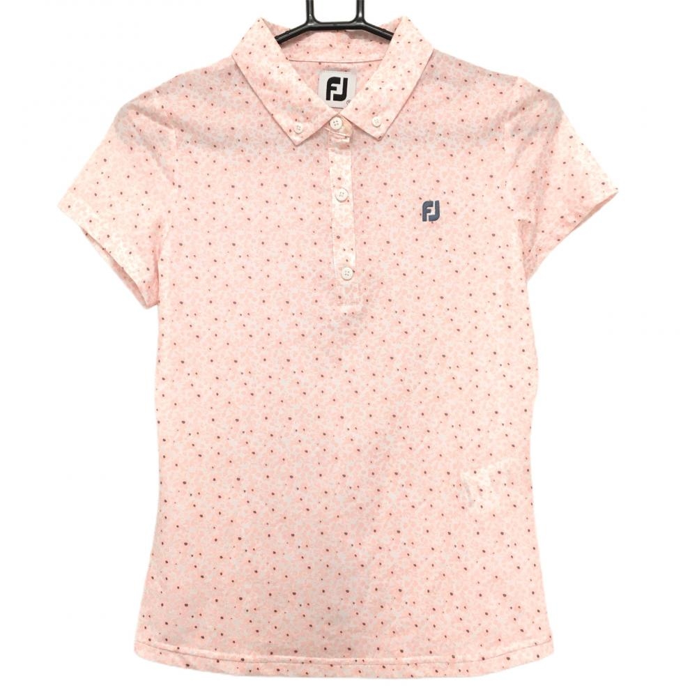 【美品】フットジョイ 半袖ポロシャツ ピンク×白 花柄 ボタンダウン ストレッチ  レディース S ゴルフウェア FootJoy